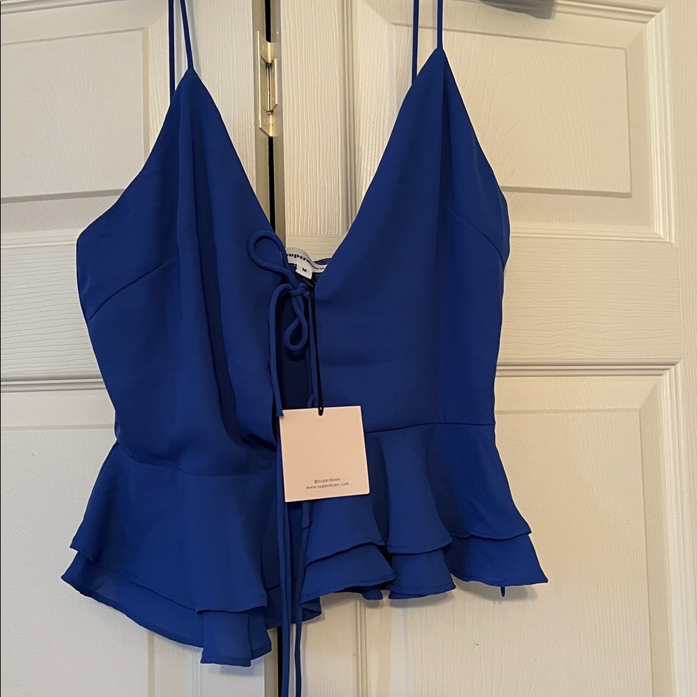 Elegant Blue Ruffled V-Neck Top